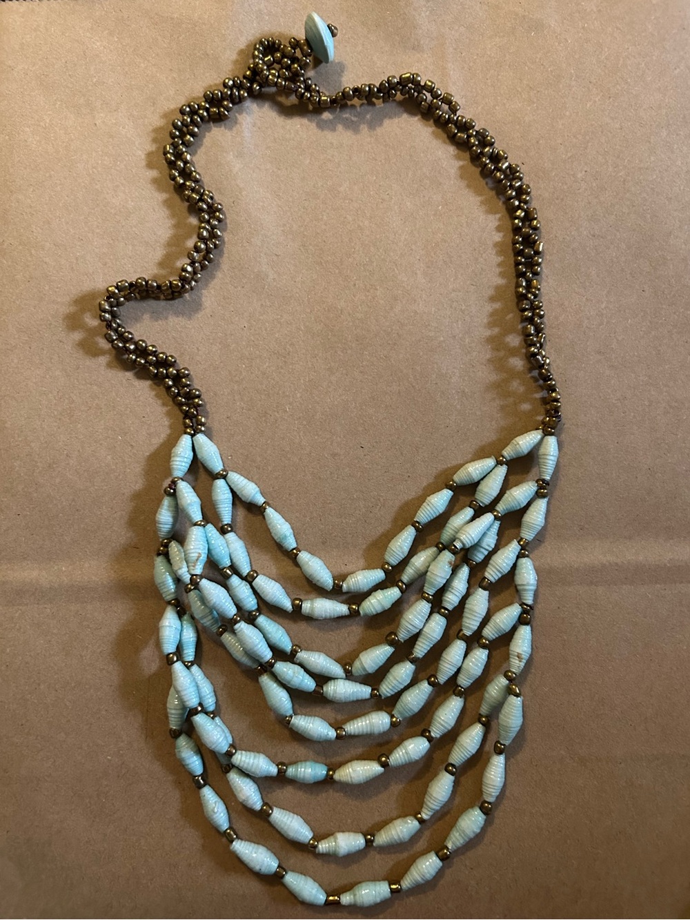 Multi-Strand Light Blue Bead Statement Necklace